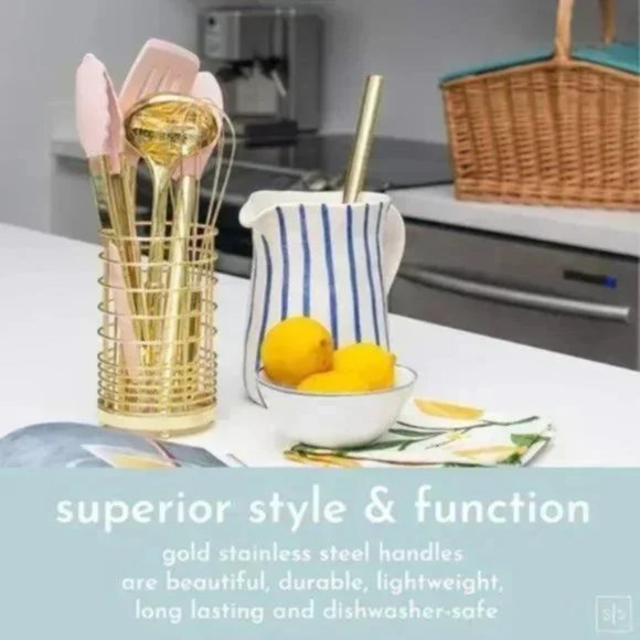 Anthropologie 7 PCS Gold-Pink Kitchen Utensil Set - Picture 4 of 8